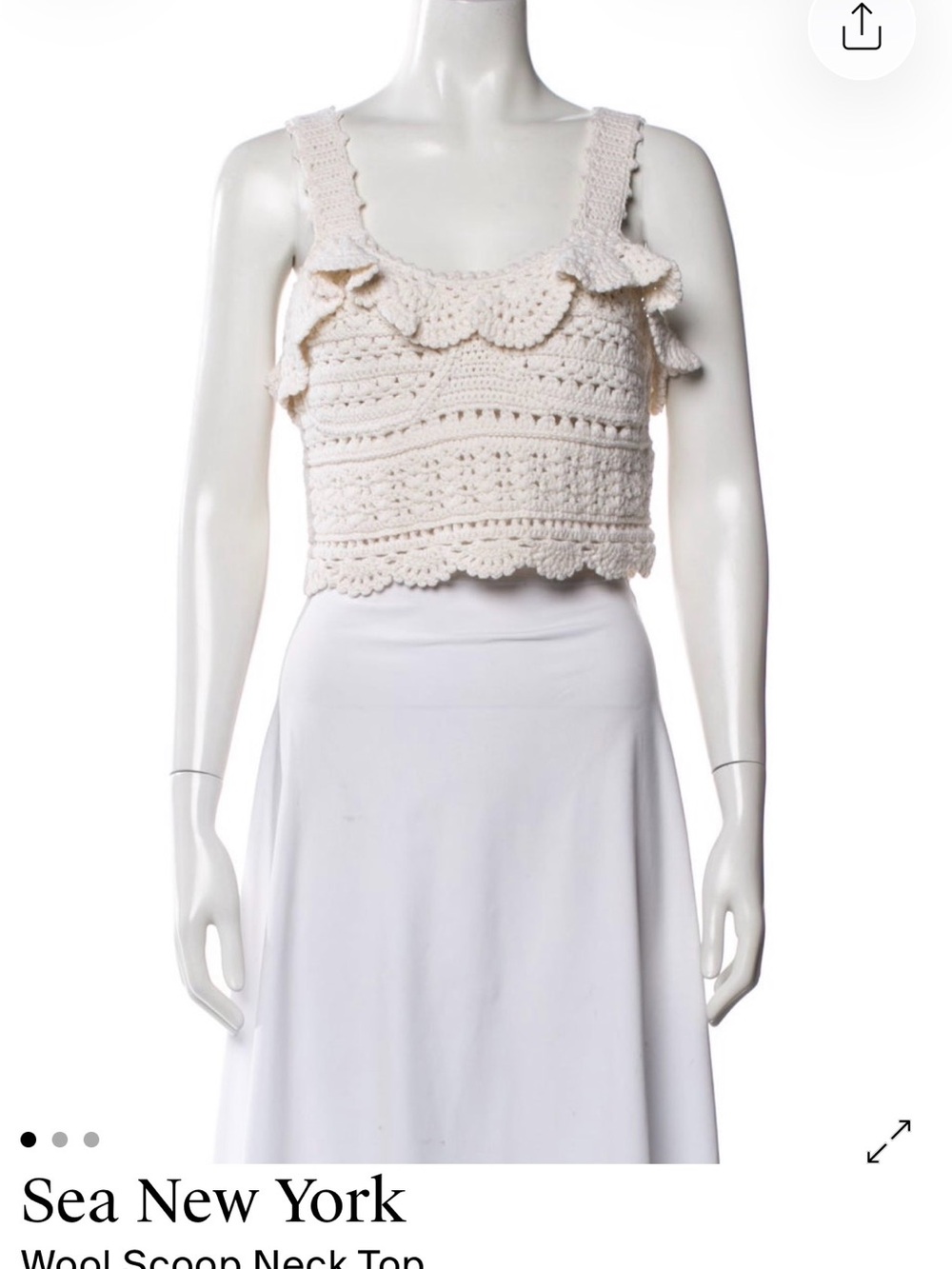 Sea New York Cream Crochet Square Neck Tank with Ruffle Trim